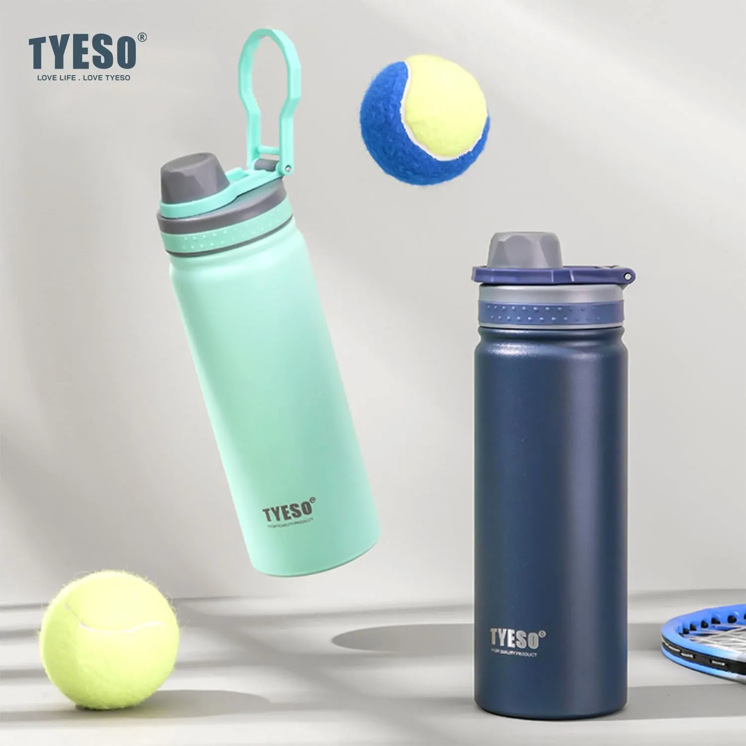 TYESO Water Bottle with Carrying Handle Lid | Insulated Stainless Steel Thermos | Travel Water Bottles for Gym & Sports | Leak Proof & BPA Free | Quick Flip Go Collection | 25oz (White)