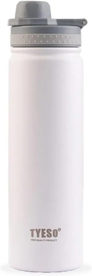 TYESO Water Bottle with Carrying Handle Lid | Insulated Stainless Steel Thermos | Travel Water Bottles for Gym & Sports | Leak Proof & BPA Free | Quick Flip Go Collection | 25oz (White)