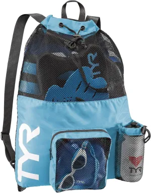 TYR Big Mesh Mummy Backpack for Swim, Gym and Workout Gear, Black, 40-Liter Capacity