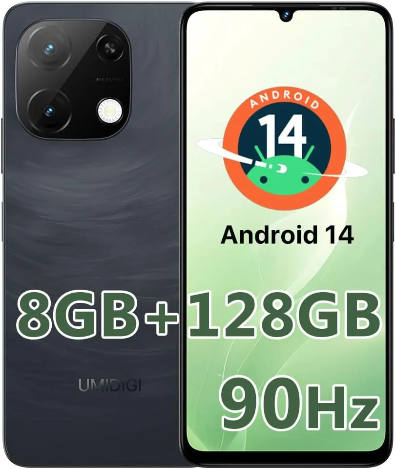 UMIDIGI G9T Cell Phone, Android 14 Smartphone Unlocked, 6.75" HD  90Hz Display, 5000mAh Battery, 18W Fast Charging, 8(4 4) 128GB/1TB TF, 13MP Camera, AI Face & Fingerprint Unlock, 4G Dual SIM, GPS