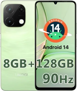 UMIDIGI G9T Cell Phone, Android 14 Smartphone Unlocked, 6.75" HD  90Hz Display, 5000mAh Battery, 18W Fast Charging, 8(4 4) 128GB/1TB TF, 13MP Camera, AI Face & Fingerprint Unlock, 4G Dual SIM, GPS