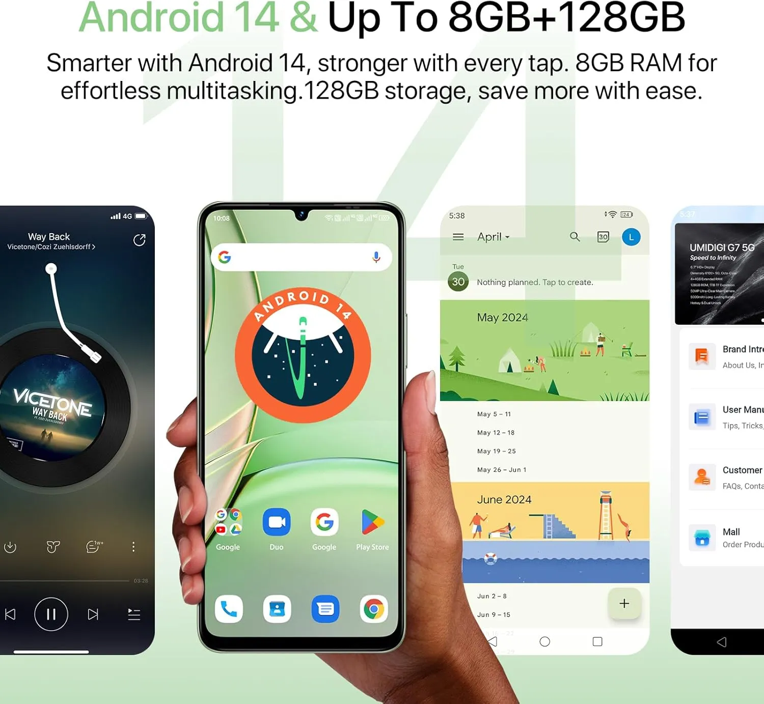 UMIDIGI G9T Cell Phone, Android 14 Smartphone Unlocked, 6.75" HD  90Hz Display, 5000mAh Battery, 18W Fast Charging, 8(4 4) 128GB/1TB TF, 13MP Camera, AI Face & Fingerprint Unlock, 4G Dual SIM, GPS