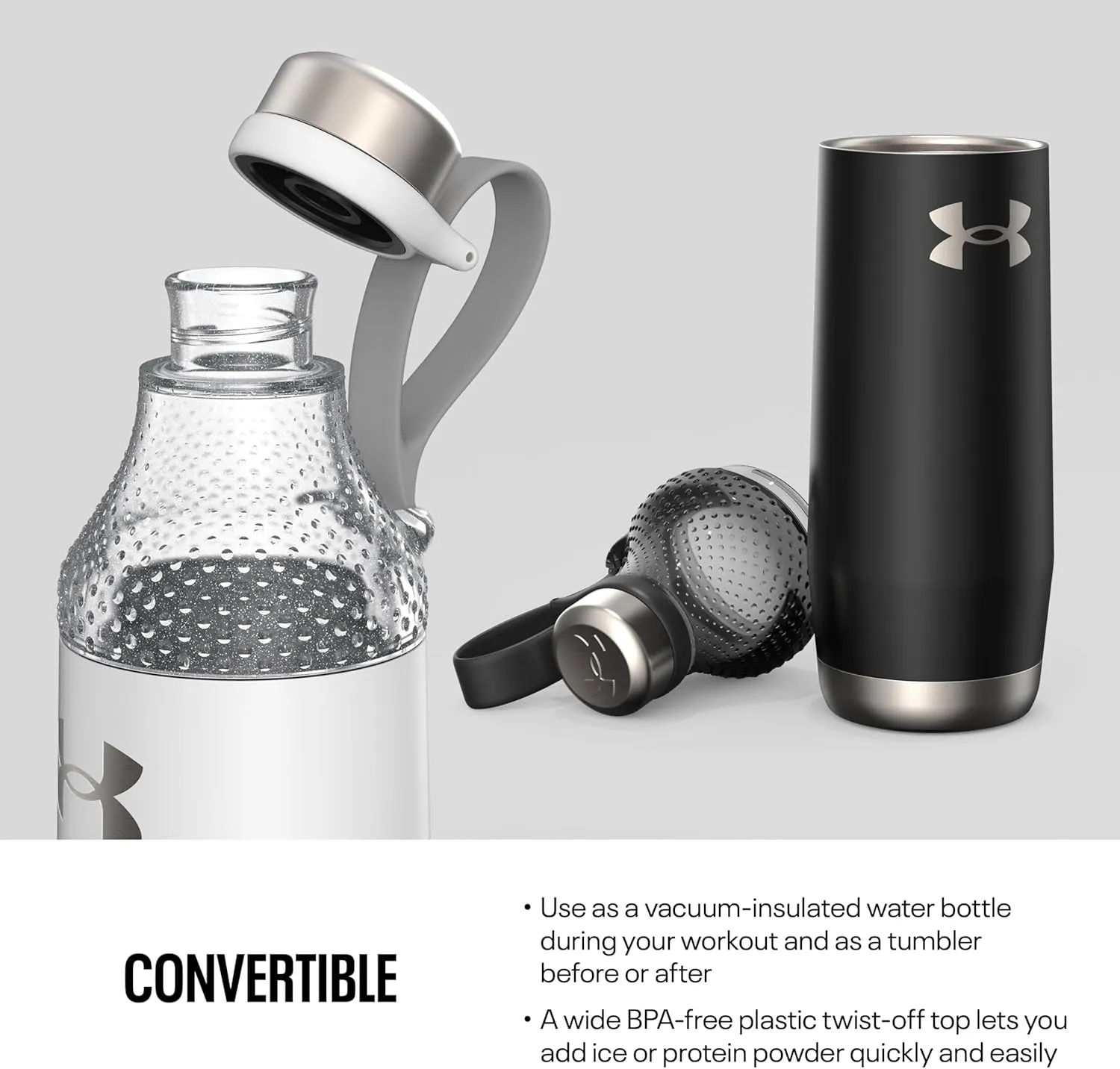 Under Armour Infinity 22oz Water Bottle. Twist-Off Top for Ice and Protein Shake. Shatter and Odor Resistant. Stainless Steel.
