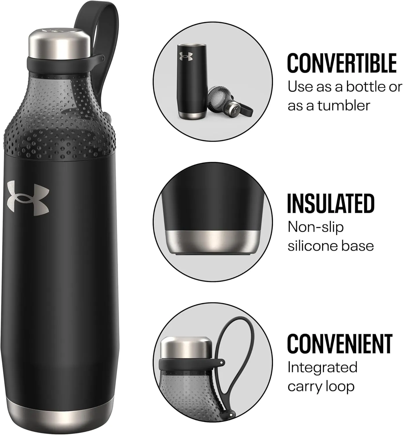 Under Armour Infinity 22oz Water Bottle. Twist-Off Top for Ice and Protein Shake. Shatter and Odor Resistant. Stainless Steel.