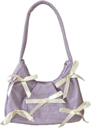 Underarm Bag with Cute Bow Detail Nylon Shoulder Bag Casual Armpit Purse Handbag Perfect for Everyday Use