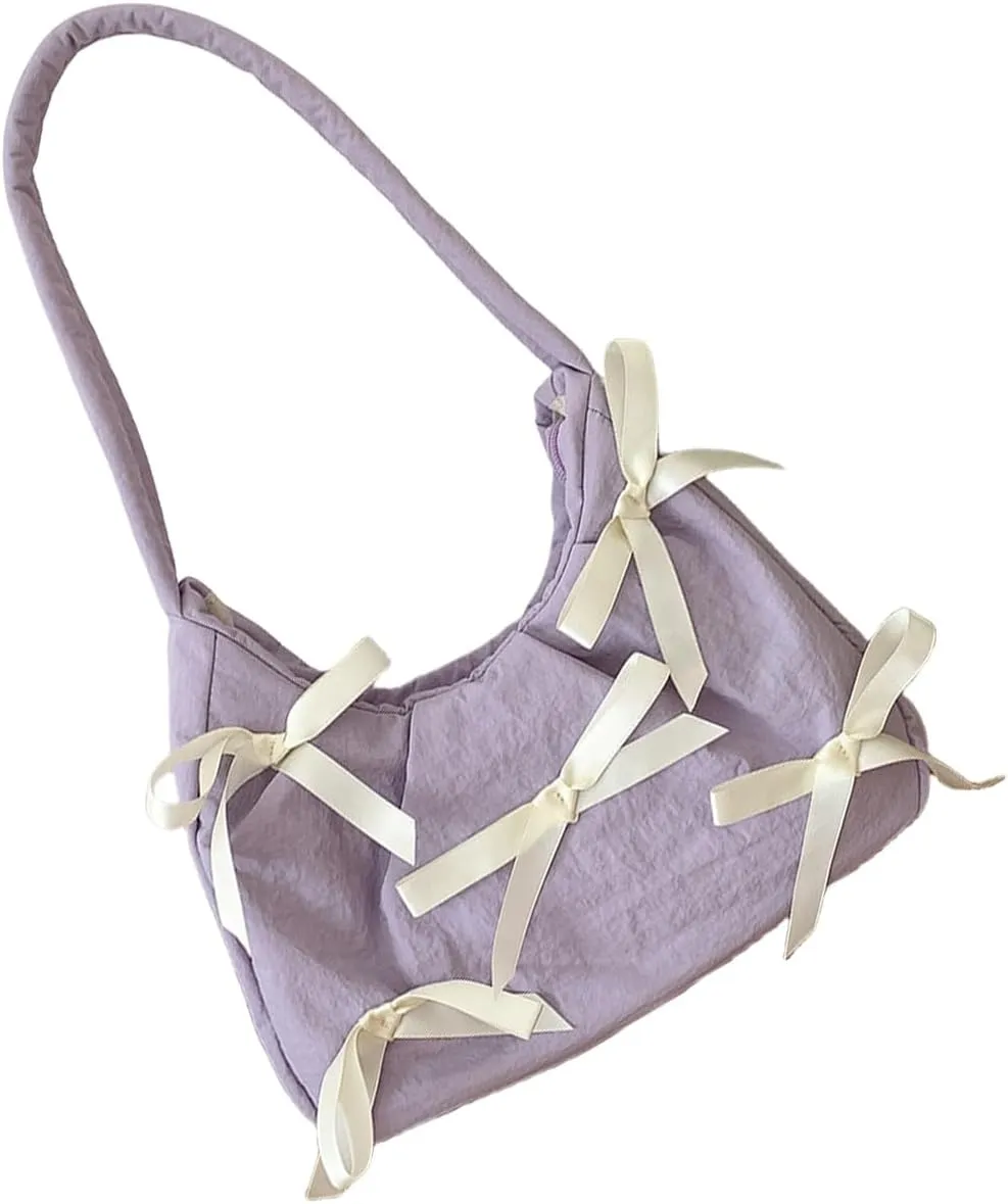 Underarm Bag with Cute Bow Detail Nylon Shoulder Bag Casual Armpit Purse Handbag Perfect for Everyday Use