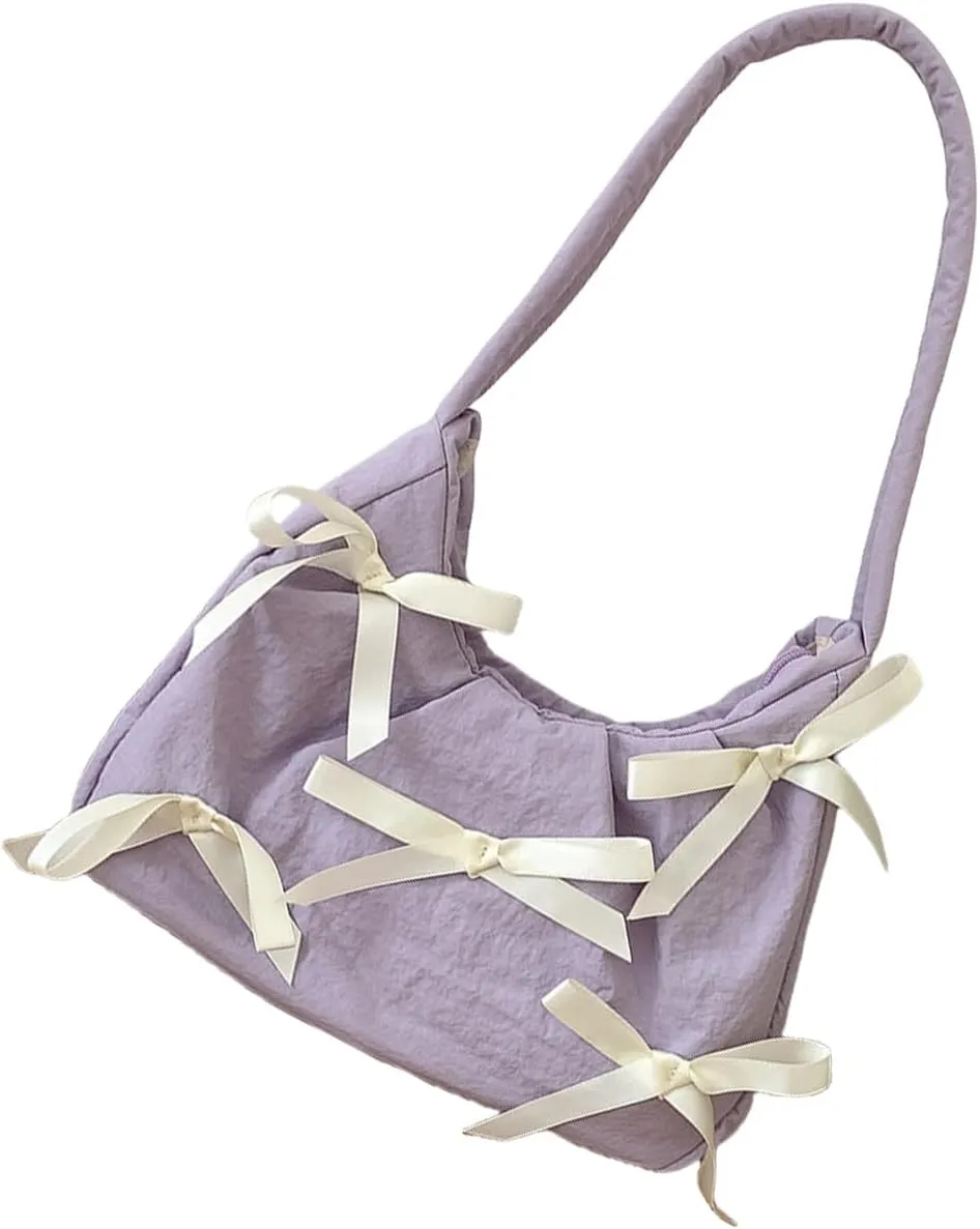 Underarm Bag with Cute Bow Detail Nylon Shoulder Bag Casual Armpit Purse Handbag Perfect for Everyday Use