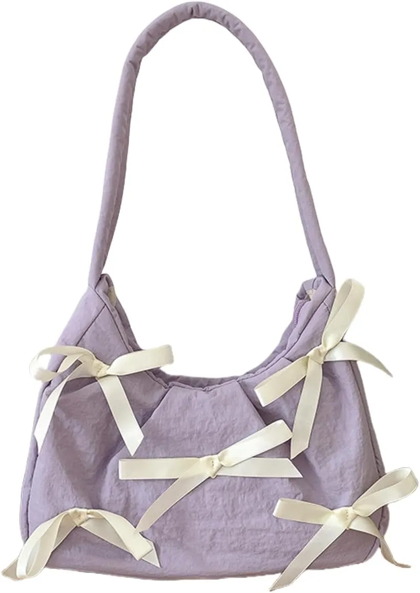 Underarm Bag with Cute Bow Detail Nylon Shoulder Bag Casual Armpit Purse Handbag Perfect for Everyday Use