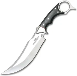 United Cutlery GIL HIBBEN Recurve Karambit Knife with Leather Belt Sheath - Premium Stainless Steel Blade, Linen Micarta Handle, Open-Ring Pommel, Go-to for Wilderness Survival - Length 11 1/2
