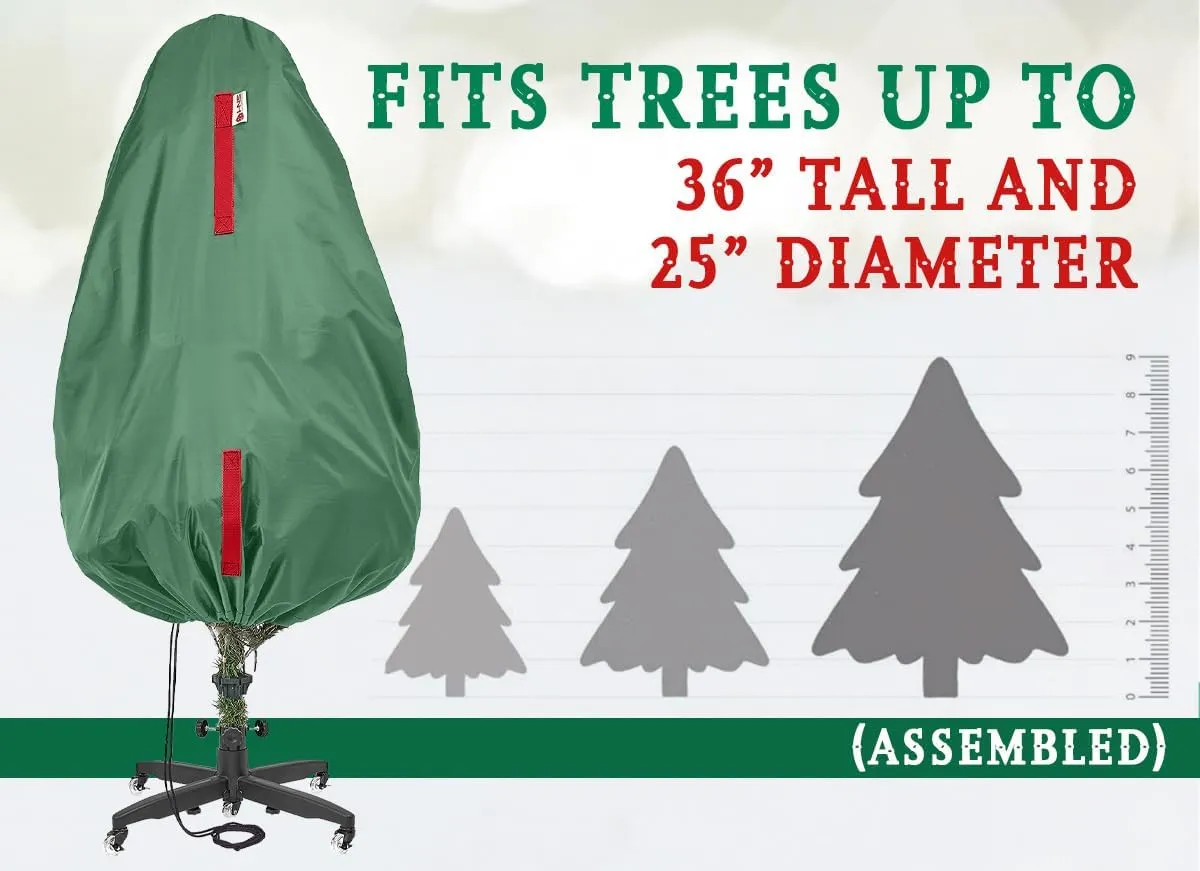Upright Christmas Tree Storage Bag - Holiday Cover for 3 ft Trees or Topiary - Durable, Lightweight, Convenient, Vertical Xmas Storage (Green)