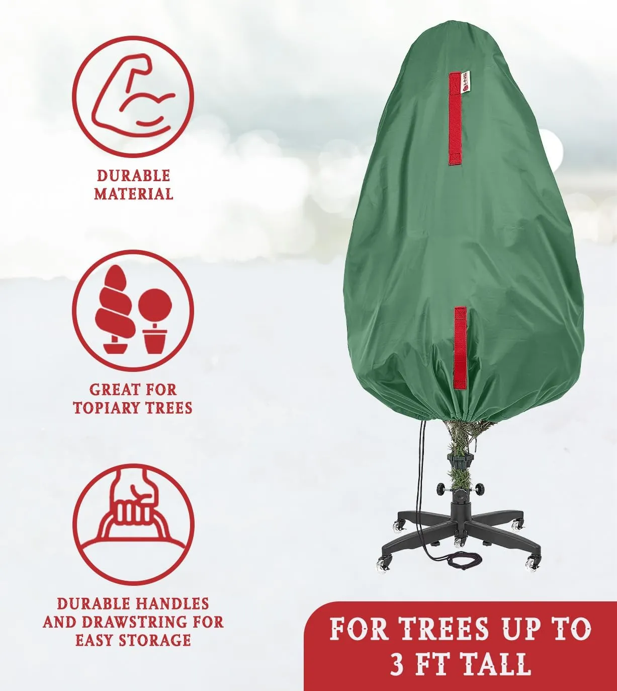Upright Christmas Tree Storage Bag - Holiday Cover for 3 ft Trees or Topiary - Durable, Lightweight, Convenient, Vertical Xmas Storage (Green)