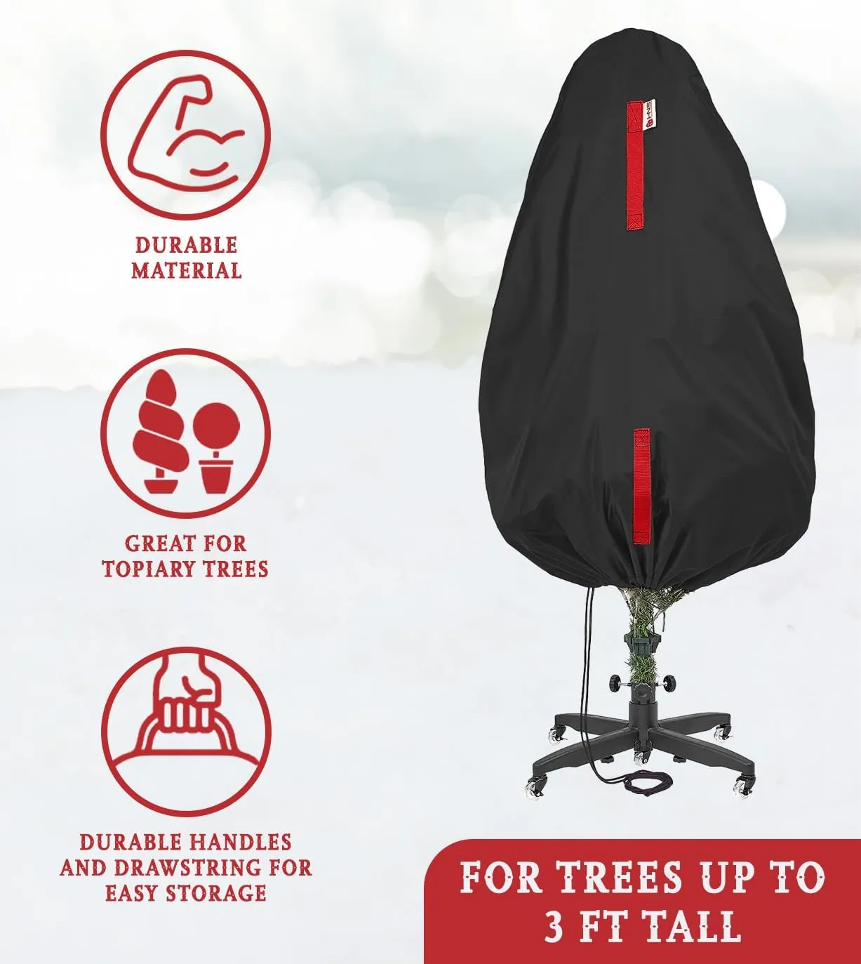 Upright Topiary Tree Storage Bag - Up to 3 ft Tall - Durable, Lightweight, Black