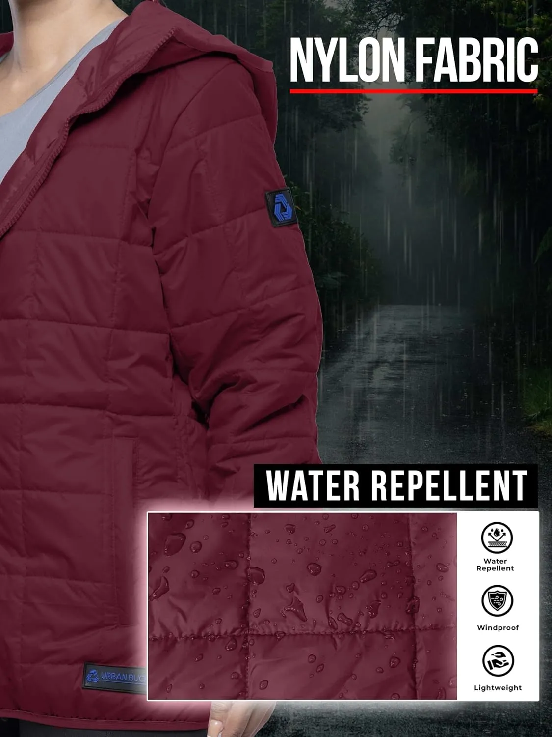URBAN BUCK Packable Puffer Jacket Women with Hood – 32 Degree Lightweight Quilted Winter Puff Foldable Jacket for Women