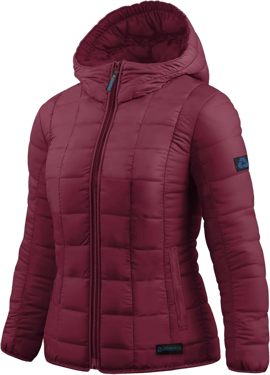 URBAN BUCK Packable Puffer Jacket Women with Hood – 32 Degree Lightweight Quilted Winter Puff Foldable Jacket for Women