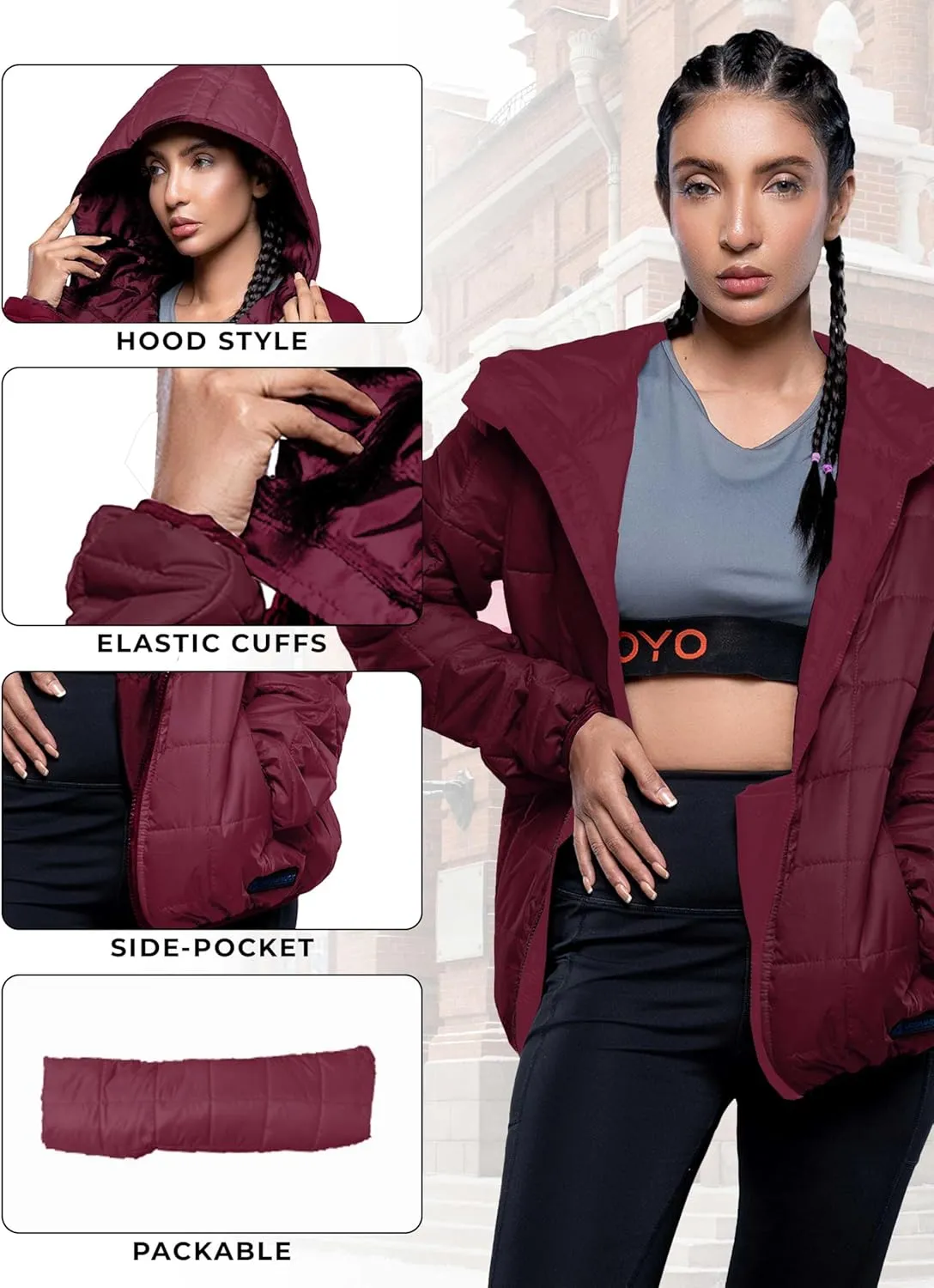 URBAN BUCK Packable Puffer Jacket Women with Hood – 32 Degree Lightweight Quilted Winter Puff Foldable Jacket for Women