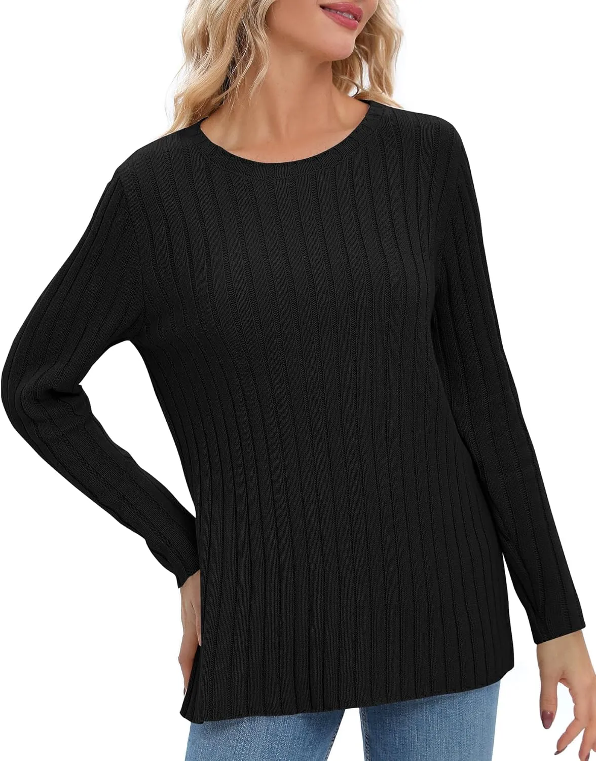 Urban CoCo Women's Lightweight Crewneck Pullover Sweaters Long Sleeve 2024 Fall Knitted Sweater Tops