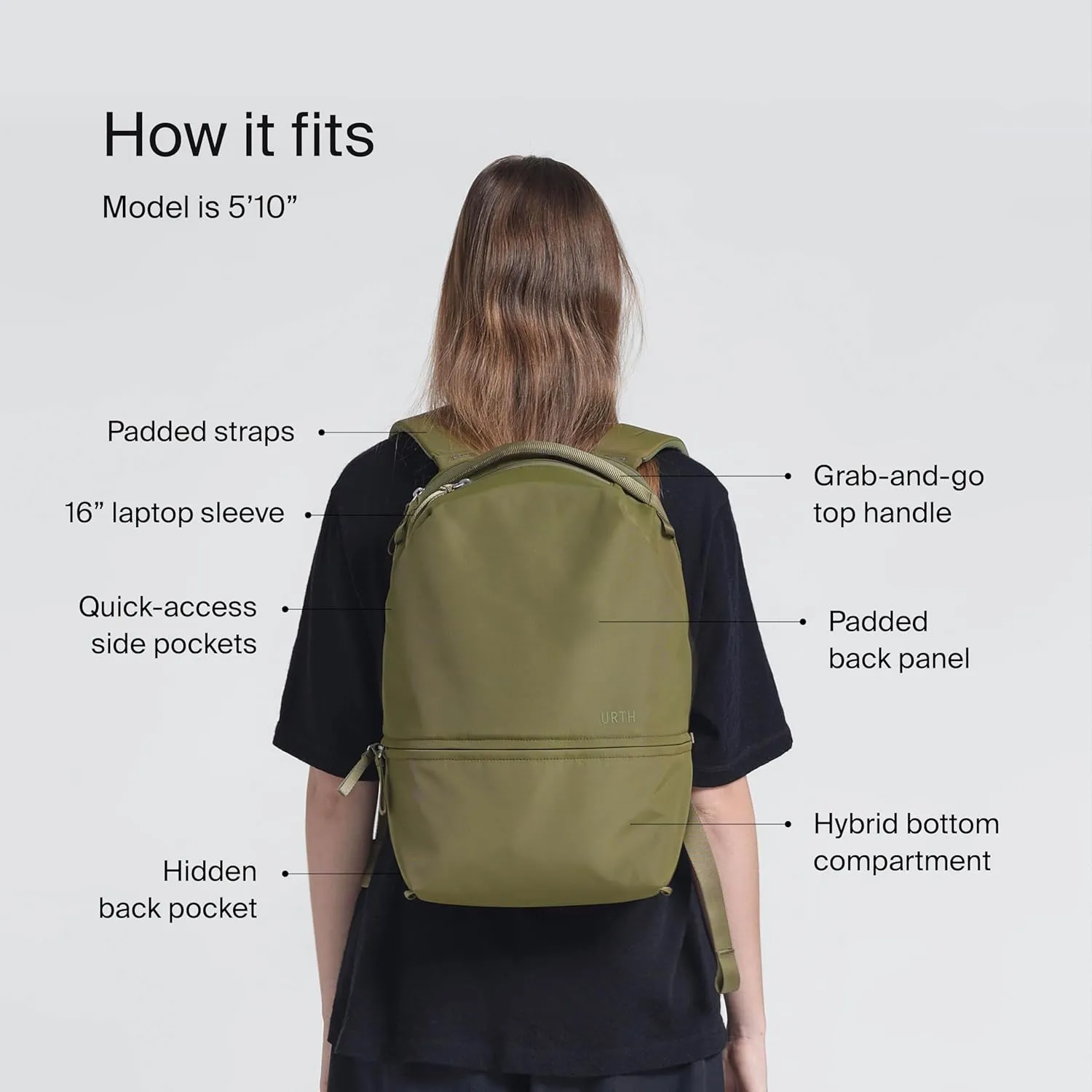 Urth Arkose 20L Backpack – 15” Laptop Bag, Weatherproof   Recycled (Green)