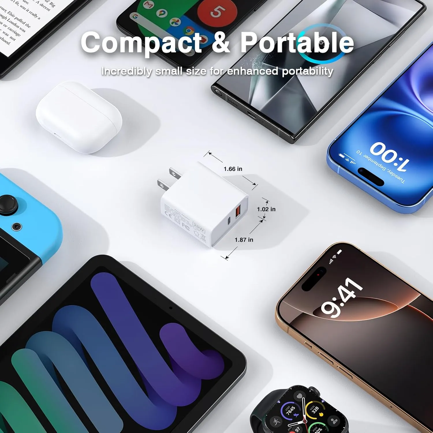 USB C Wall Charger Block 20W, 3-Pack Dual Port PD Power Delivery Fast Type C Charging Block Plug Adapter for iPhone 16/15/14/13/12/11 /Pro Max, XS/XR/X, iPad Pro, AirPods Pro, Samsung Galaxy(White)