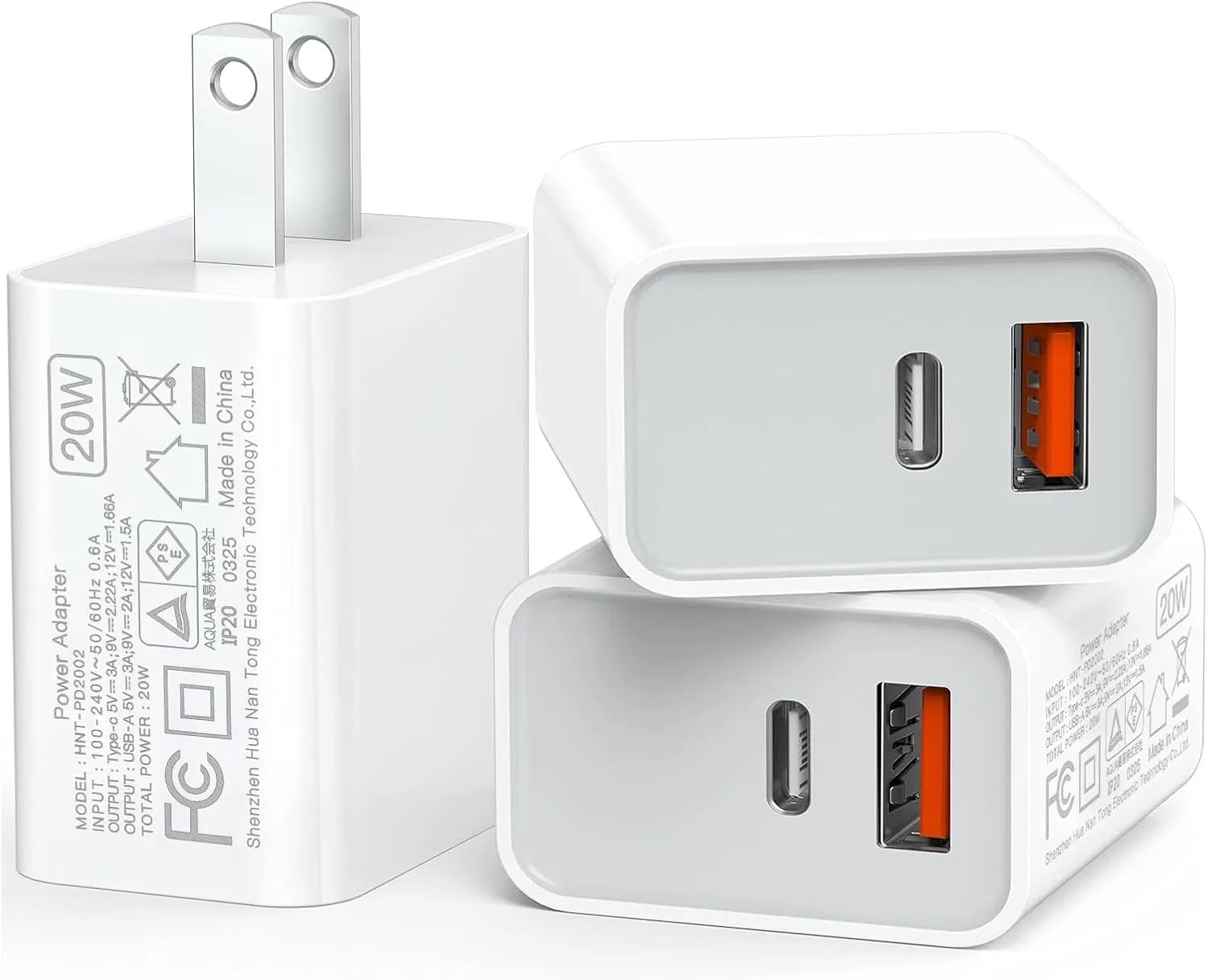 USB C Wall Charger Block 20W, 3-Pack Dual Port PD Power Delivery Fast Type C Charging Block Plug Adapter for iPhone 16/15/14/13/12/11 /Pro Max, XS/XR/X, iPad Pro, AirPods Pro, Samsung Galaxy(White)