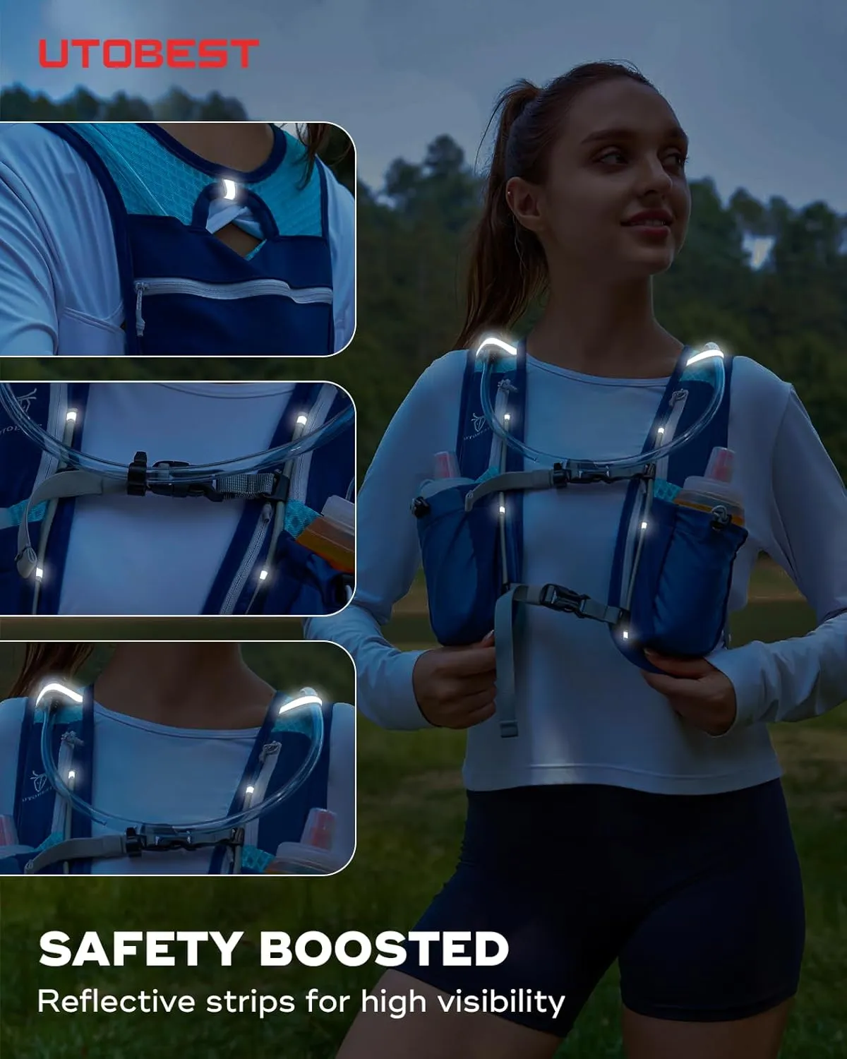 UTOBEST Running Vest, 5L Hydration Vest Lightweight, Breathable and Sweatproof Running Backpack, Adjustable Running Hydration Vest for Trail Running Marathon Race Jogging Cycling
