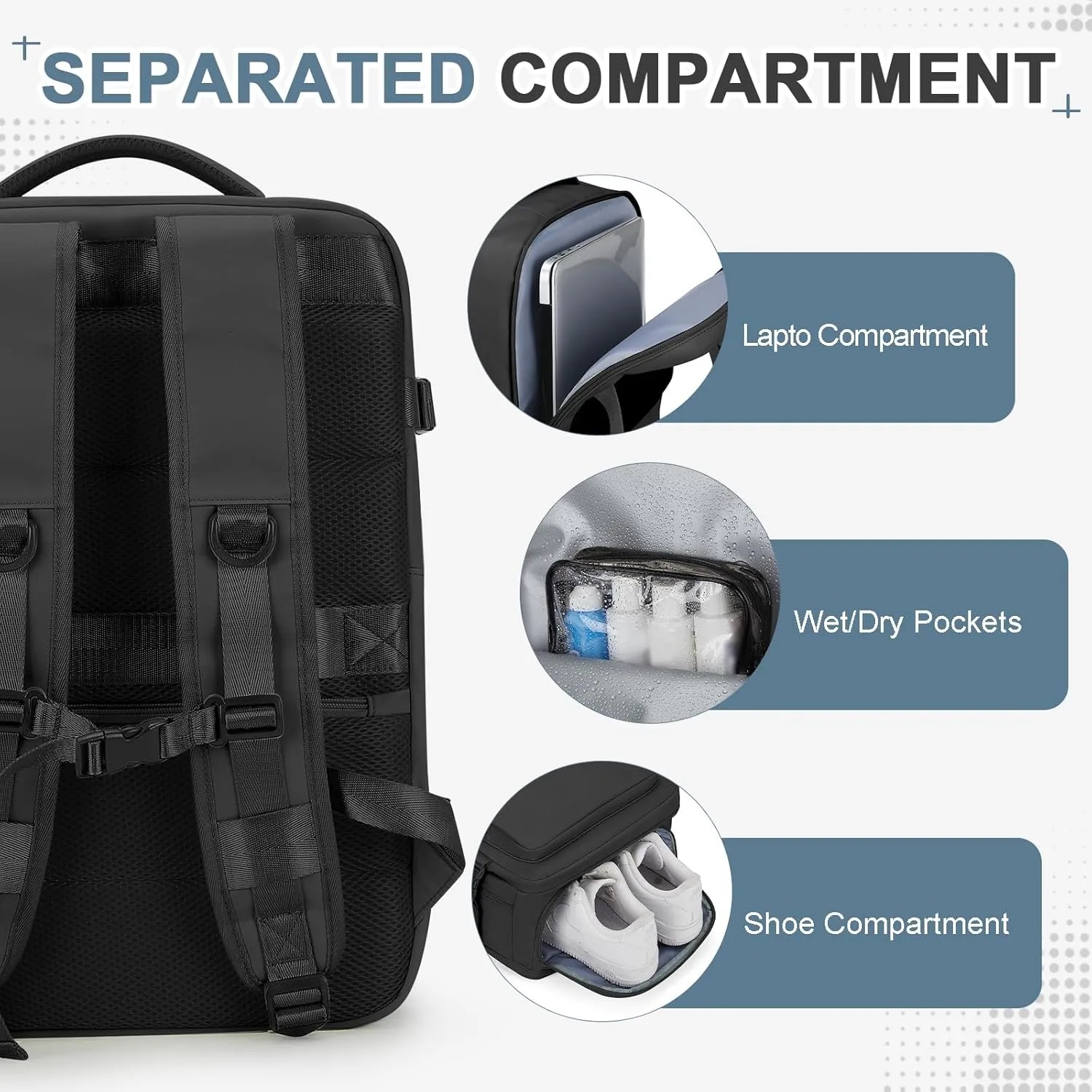 Vacuum Backpack Travel Backpack with Compression, Men Women Vacuum Backpacks with Air Pump, Carry on Bag Flight Approved Personal Item Size - Black
