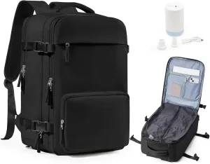 Vacuum Backpack Travel Backpack with Compression, Men Women Vacuum Backpacks with Air Pump, Carry on Bag Flight Approved Personal Item Size - Black