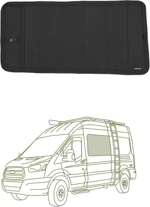 VanEssential Insulated Stealth Blackout Window Cover Designed for Ford Transit High/Medium Roof (Van Windows Direct VWD) Slider Direct Fit Crew Window (Van Years 2015 - Current) - Black