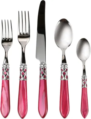 Vietri Aladdin Antique Raspberry 5-Piece Place Setting, 18/10 Stainless Steel Forks Spoons & Knife