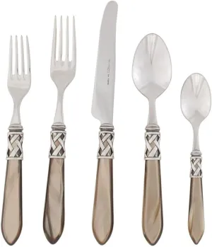 Vietri Aladdin Antique Taupe 5-Piece Place Setting, 18/10 Stainless Steel Forks Spoons & Knife Set