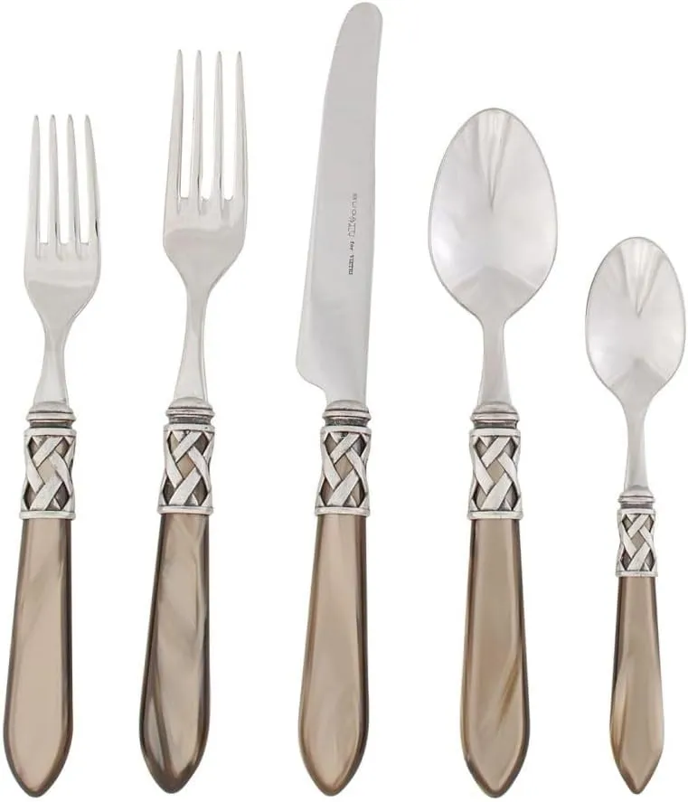 Vietri Aladdin Antique Taupe 5-Piece Place Setting, 18/10 Stainless Steel Forks Spoons & Knife Set