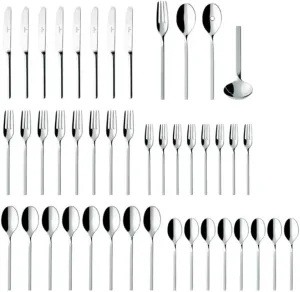 Villeroy & Boch New Wave 64 Piece Flatware, Sleek, Modern Design, 18/10 Stainless Steel, Service for 12