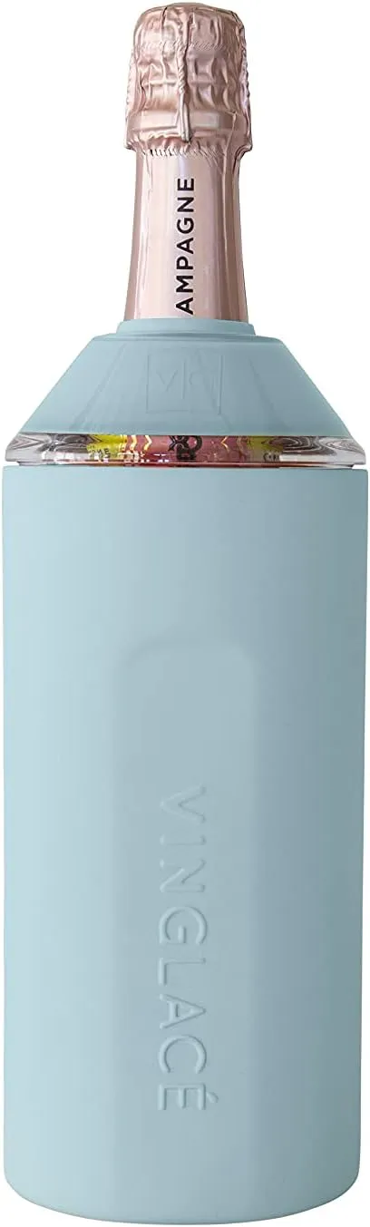 Vinglacé Wine Bottle Chiller- Portable Champagne Insulator- Stainless Steel Wine Cooler Sleeve, Cool Blue