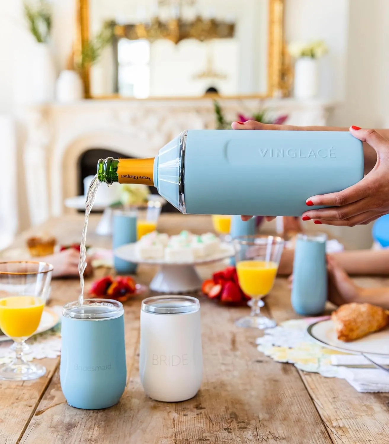 Vinglacé Wine Bottle Chiller- Portable Champagne Insulator- Stainless Steel Wine Cooler Sleeve, Cool Blue