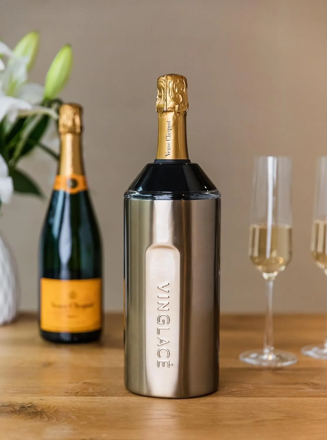 Vinglacé Wine Bottle Chiller- Portable Champagne Insulator- Stainless Steel Wine Cooler Sleeve, Cool Blue