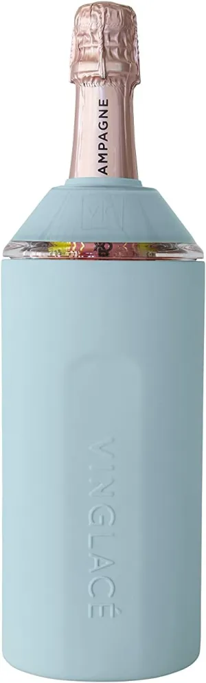 Vinglacé Wine Bottle Chiller- Portable Champagne Insulator- Stainless Steel Wine Cooler Sleeve, Cool Blue