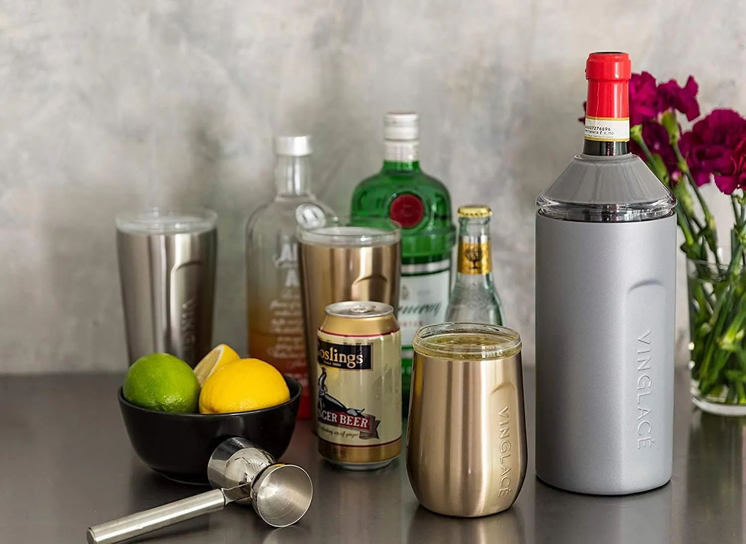 Vinglacé Wine Bottle Chiller- Portable Champagne Insulator- Stainless Steel Wine Cooler Sleeve, Cool Blue