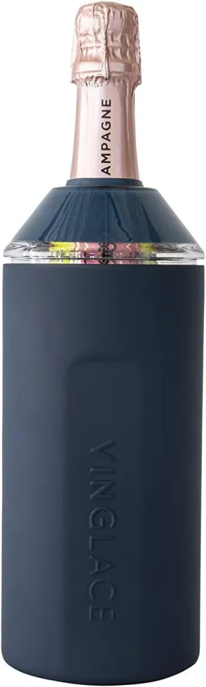 Vinglacé Wine Bottle Chiller- Portable Champagne Insulator- Stainless Steel Wine Cooler Sleeve, Navy