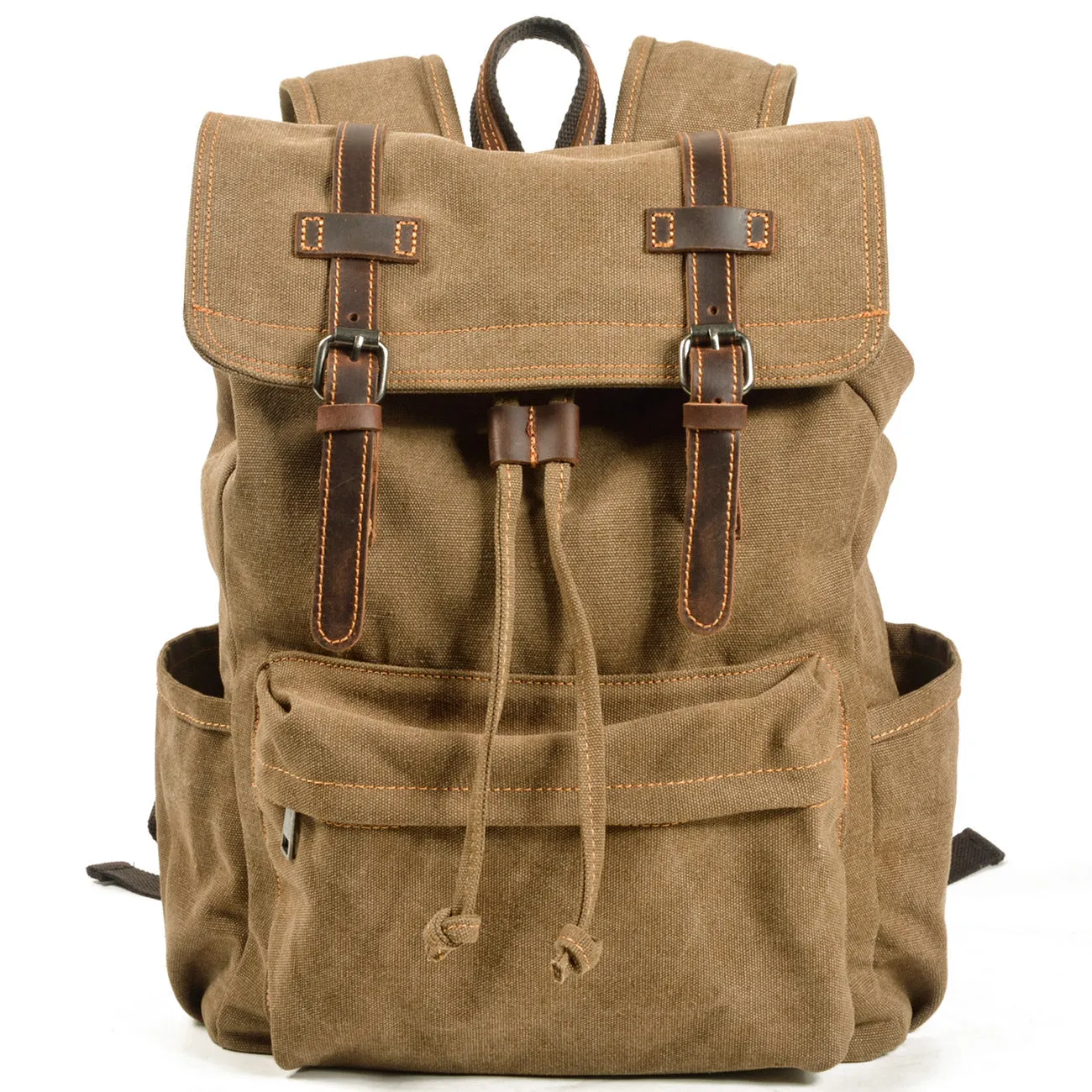 Vintage Canvas Backpack with Leather Straps - Durable & Stylish