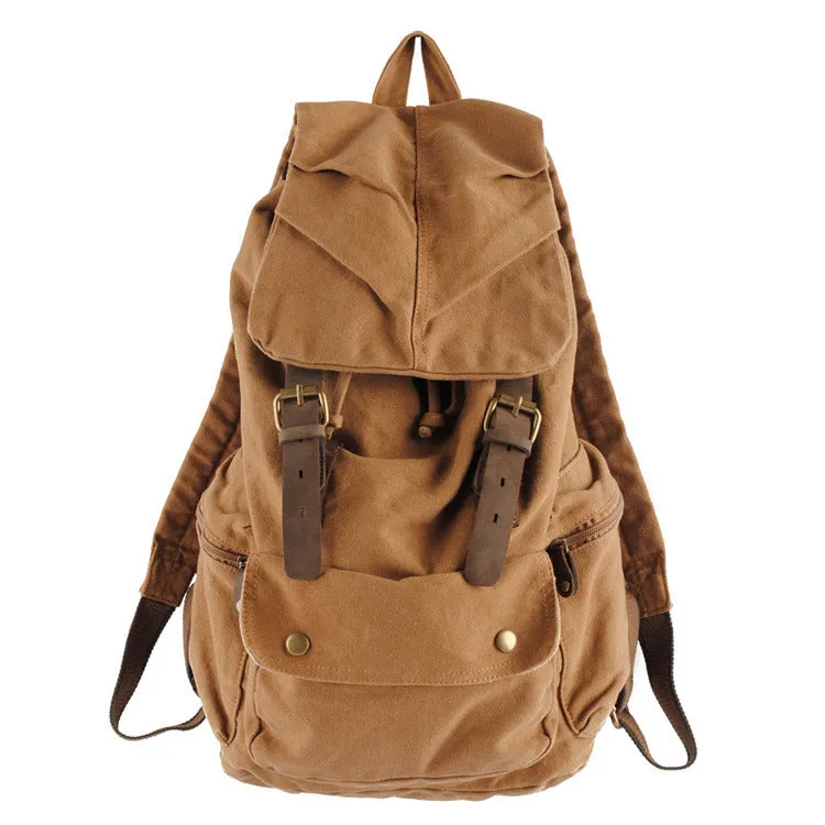 Vintage Canvas Rucksack with Leather Accents for Travel