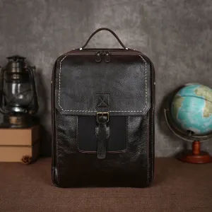 Vintage Leather Waterproof Laptop Travel Backpack