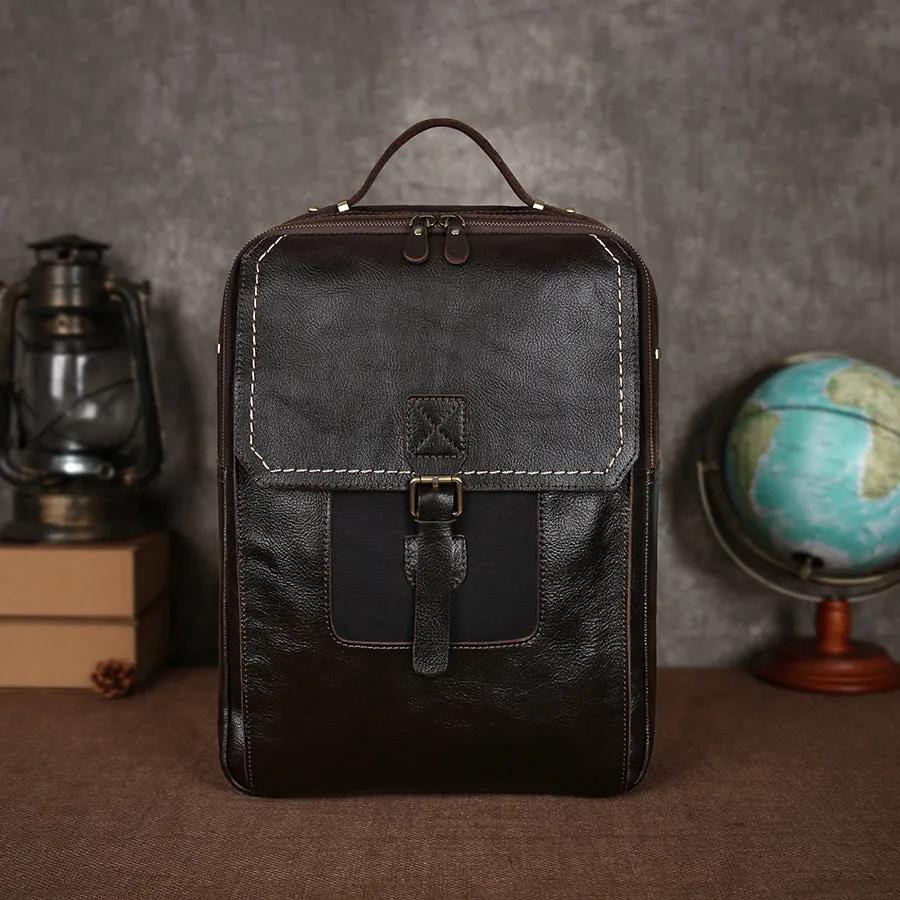 Vintage Leather Waterproof Laptop Travel Backpack