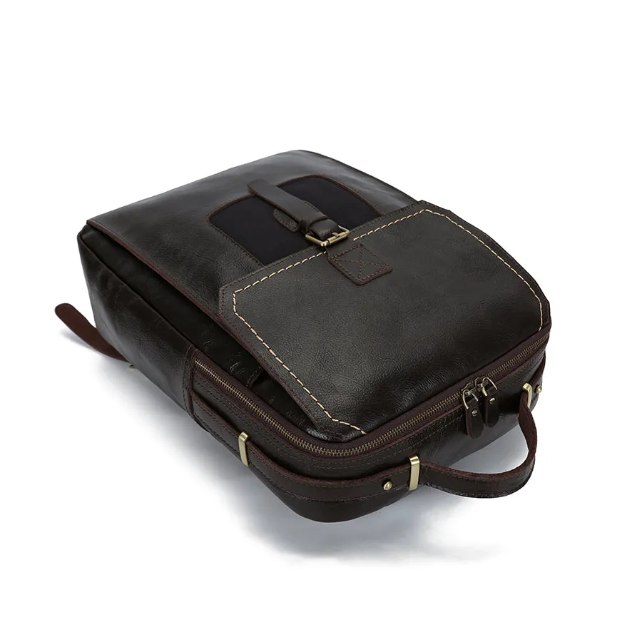 Vintage Leather Waterproof Laptop Travel Backpack
