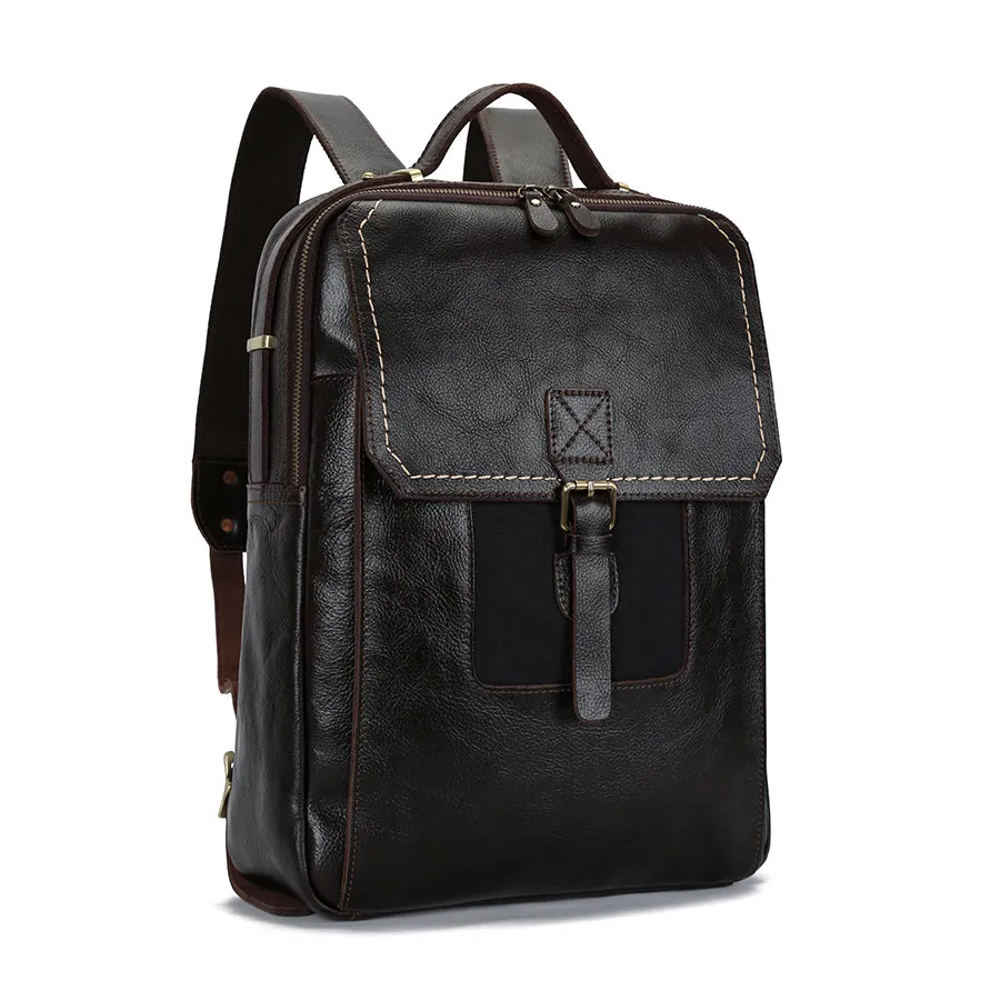Vintage Leather Waterproof Laptop Travel Backpack