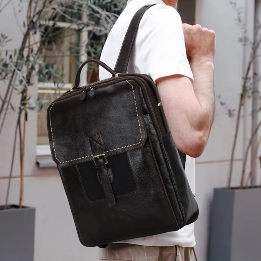 Vintage Leather Waterproof Laptop Travel Backpack