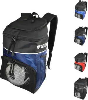 Vizari Soccer Backpack Soccer Bag | Water resistant Durable Equipment Bag for Football, Basketball, Volleyball | Cleats and Ball Compartment - Red,Blue,Black