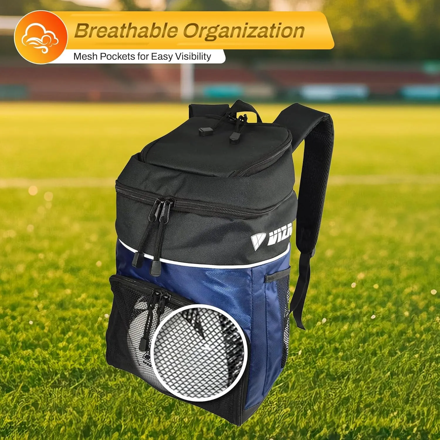 Vizari Soccer Backpack Soccer Bag | Water resistant Durable Equipment Bag for Football, Basketball, Volleyball | Cleats and Ball Compartment - Red,Blue,Black