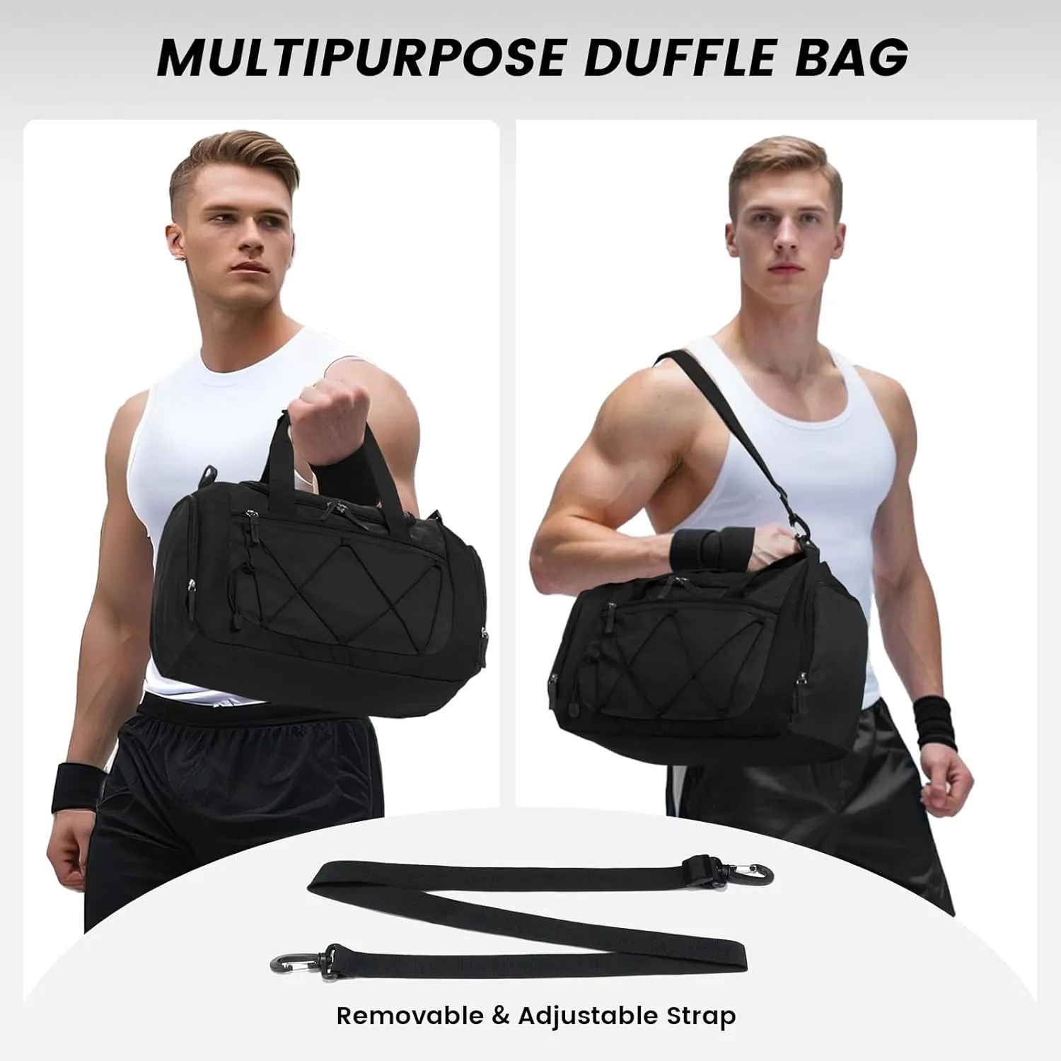Vorspack Gym Bag for Women - 15 Inches Small Duffle Bag for Travel Lightweight Duffel Bag Personal Item Travel Bag Weekender Bag for Travel Sports Gym - Black