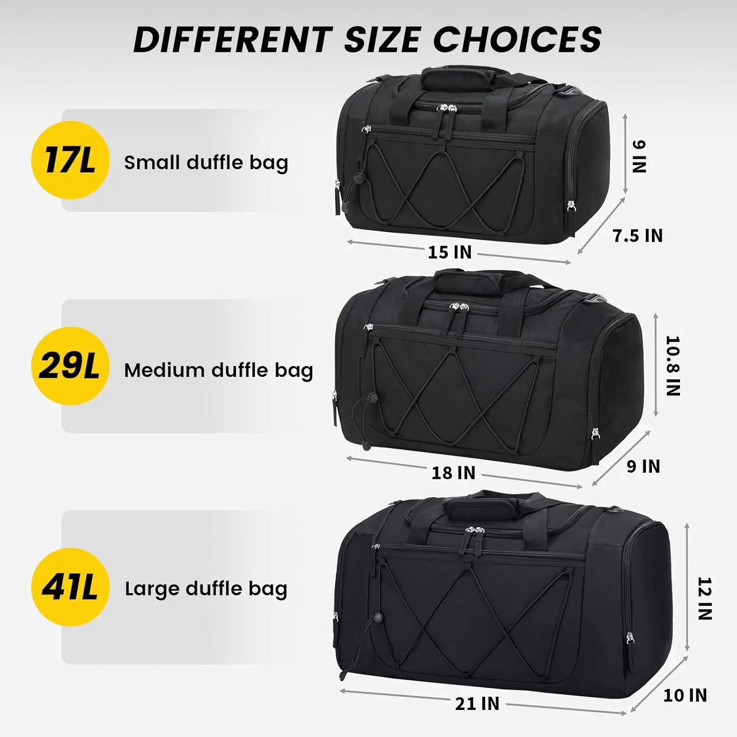 Vorspack Gym Bag for Women - 15 Inches Small Duffle Bag for Travel Lightweight Duffel Bag Personal Item Travel Bag Weekender Bag for Travel Sports Gym - Black