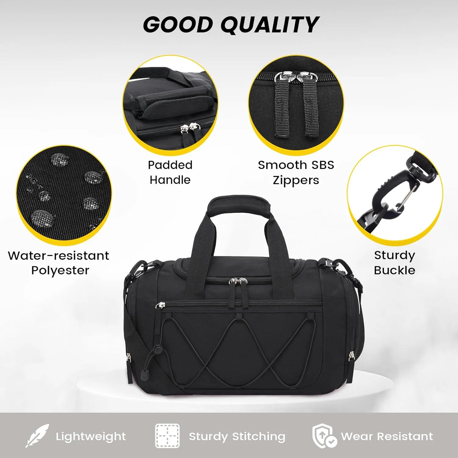 Vorspack Gym Bag for Women - 15 Inches Small Duffle Bag for Travel Lightweight Duffel Bag Personal Item Travel Bag Weekender Bag for Travel Sports Gym - Black