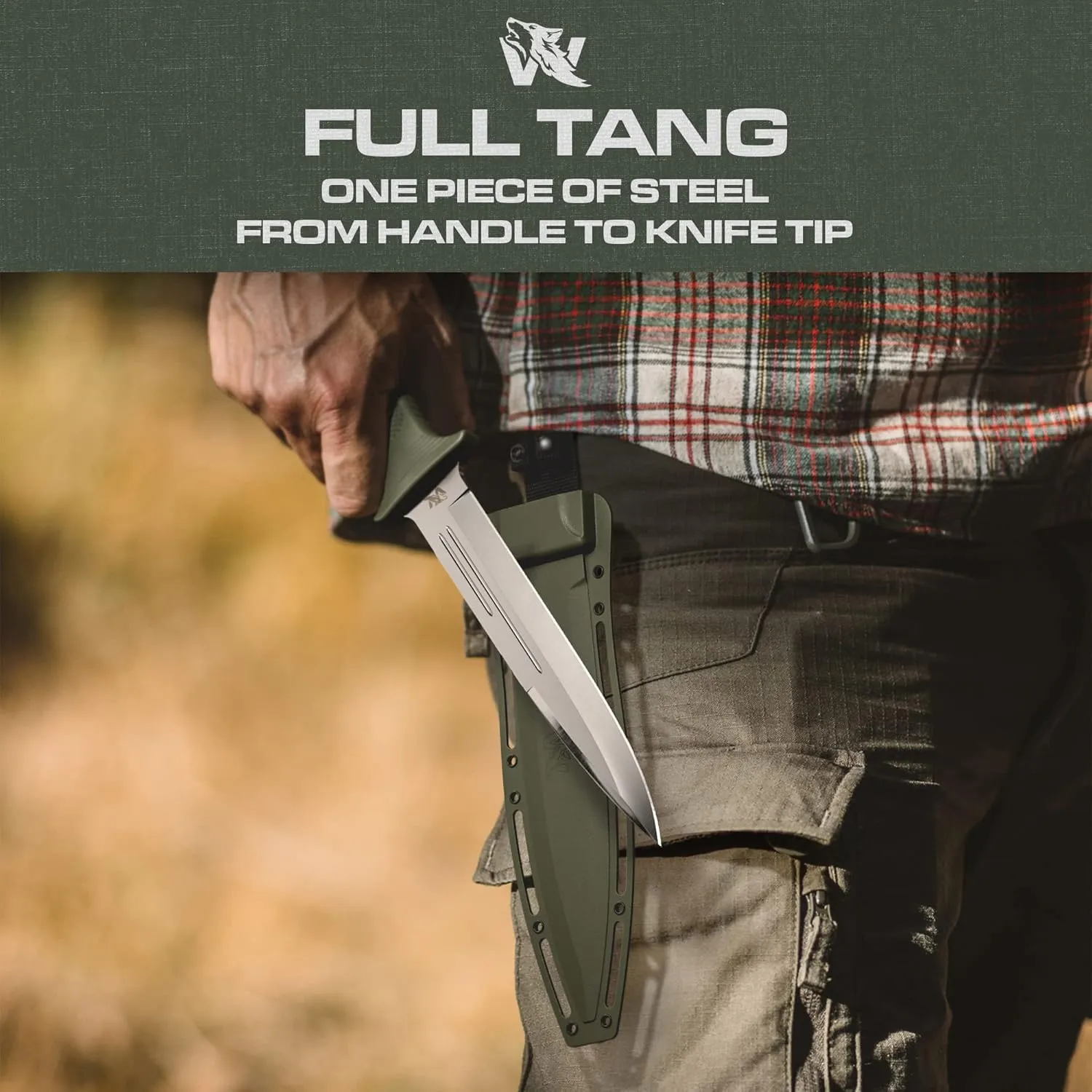 W-Catcher Fixed Blade Knife with Sheath - Large Hunting-Knife made of D2 steel - Big Fixed Blade Knives with Non-Slip TPE Handle - Full Tang Survivalknife for Outdoor Activities
